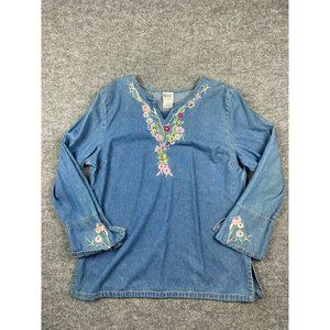 Floral Embroidered Denim Tunic
